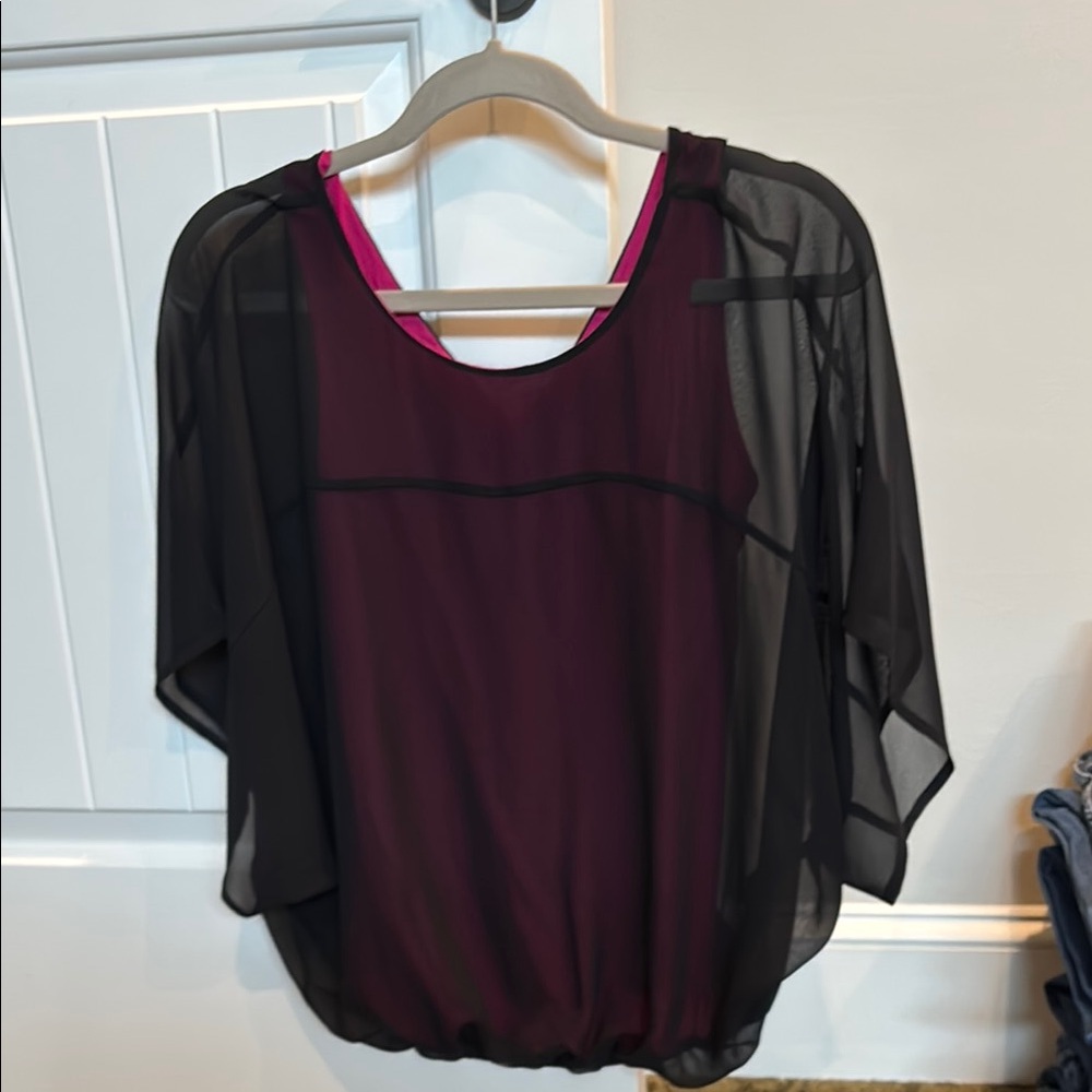 Express Sheer Dolman Sleeve Blouse in Pink and Black